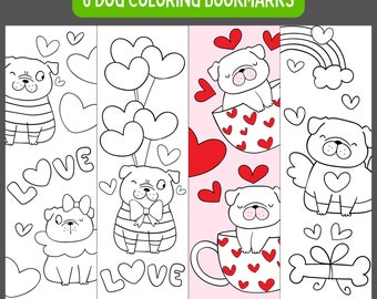 Valentines Day Bookmarks, Cute Dog Coloring Bookmarks For Kids, Cute Dog Bookmarks, Printable Bookmarks To Color, Color Your Own Bookmark