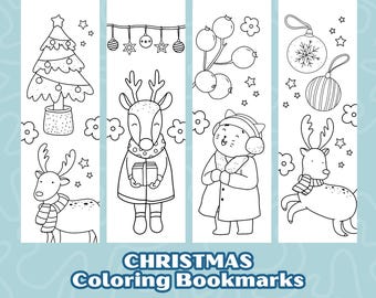 Christmas Coloring Bookmarks for Kids: Animal Designs (PDF Downloadable Set of 6)
