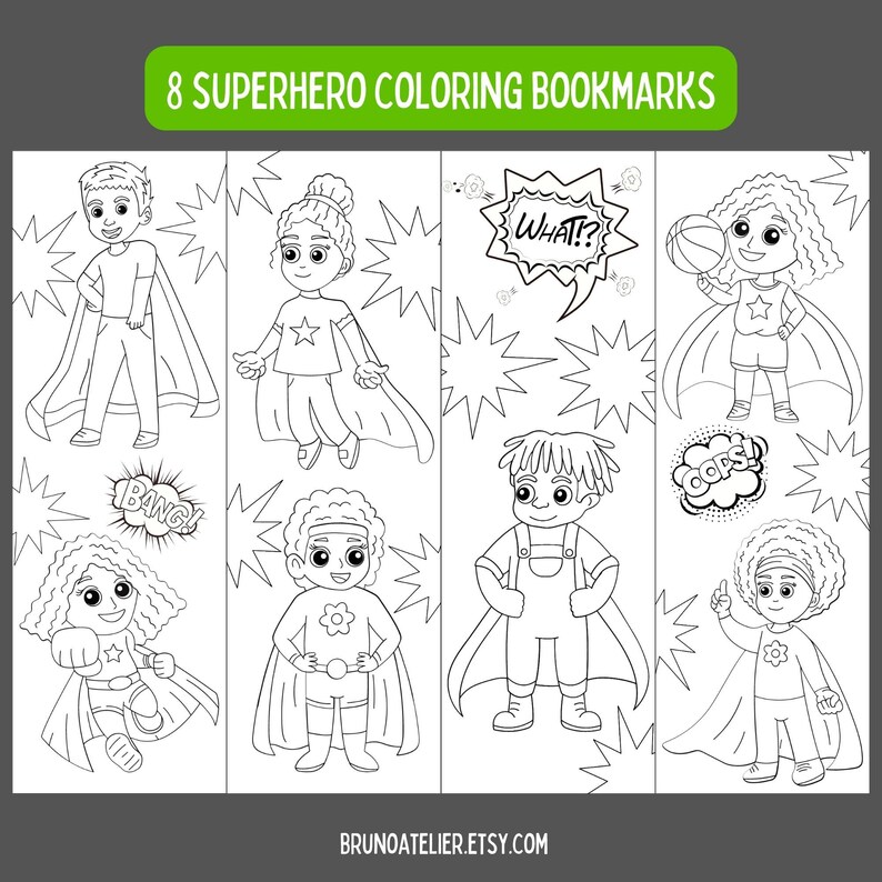 Superhero Coloring Bookmarks for Kids Superhero Bookmarks - Etsy