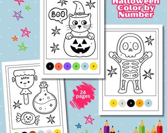 Halloween Color By Number For Kids: 24 Printable Halloween Activity Sheets (PDF)