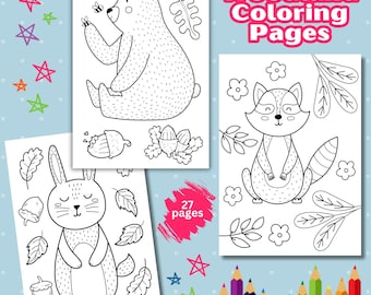 Woodland Coloring Pages For Kids, Woodland Animals Coloring Book, Wild Animal Coloring Pages, Forest Animals Coloring Pages, Cute Animal PNG