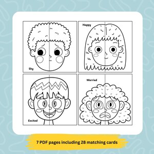 Emotional Learning Activities, Printable Matching Worksheets For Kids, Feeling Cards For Kids, Printable Emotion Face Flashcards