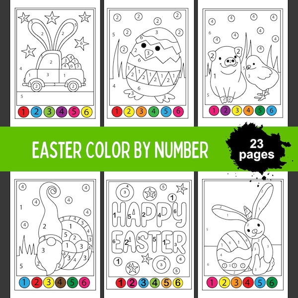 Easter Color By Number For Kids, Printable Color By Number Book, Color By Number PDF, Easter Egg Coloring Pages, Bunny Coloring Sheets