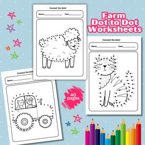 Printable Farm Animal Dot To Dot Coloring Pages, Farm Animal Coloring Pages, Connect The Dots, Connecting The Dots, Dot to Dot Worksheet