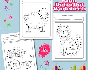 Printable Farm Animal Dot To Dot Coloring Pages, Farm Animal Coloring Pages, Connect The Dots, Connecting The Dots, Dot to Dot Worksheet