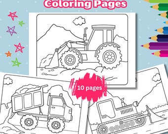Livre de coloriage de camion de construction : 10 pages à colorier de véhicules (PDF)