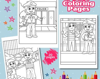 Police Coloring Book: 20 Kids Activity Pages (PNG)