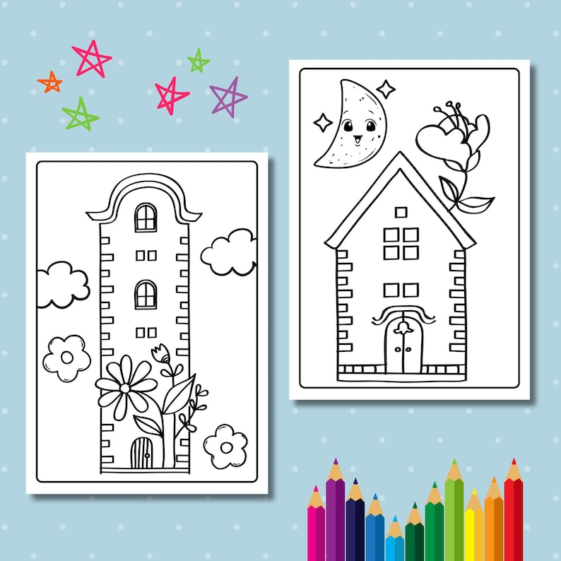 House Coloring Pages for Kids, Easy Cozy Sheets (PDF Download) - Etsy