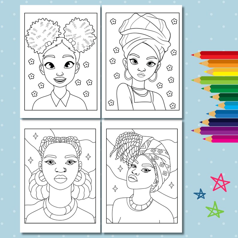 Libro da colorare afroamericano per bambini: 35 pagine da colorare di ragazze nere (PDF, formato A4) immagine 3