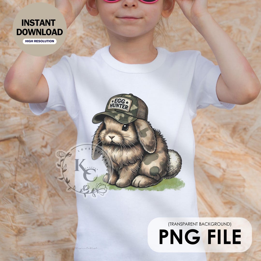What Bunny Rabbit Camaflouges Egg Hunter Cute Bunny With Camouflage-patterned Fur PNG, Kids Easter ...