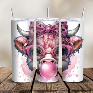 Bubblegum Highland Cow Coquette | 20 oz Skinny Tumbler Sublimation Design | Instant Digital Download PNG | Digital File Only | Cute Pink Cow