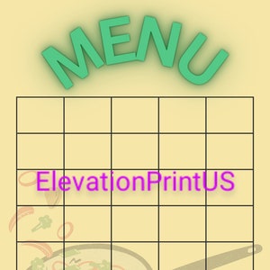 Monthly Menu Template