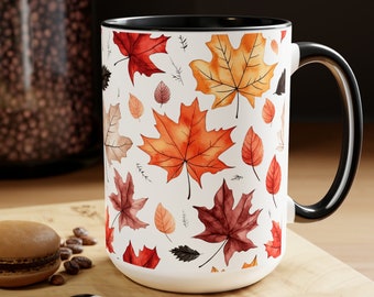 Fall Leaves Mug, Autumn Coffee Mug, Thanksgiving Gift, Fall Vibes Gift, Leaves and Pumpkins, Pumpkin Spice Mug, Fall Season, Autumn Decor