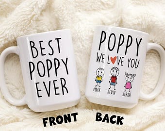 Funny Poppy Mug, Personalized Poppy Gift, Poppy Mug, Poppy Grandkids Gift, Father&#39;s Day Grandpa Gift, Poppy Birthday Christmas Present