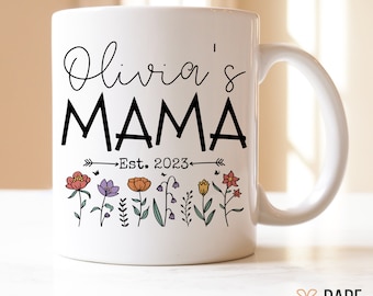 Custom Mama Mug, Wildflowers Mama Mug, Personalized Mother's Day Gift, Baby Shower Gift, Pregnancy Reveal, Christmas Xmas Mama Gift