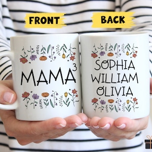 Personalization Mama Of Three Mug, Mother Of Three Gift, New Mom Gift, Mother&#39;s Day Gift, Custom Mom Of 3, Three Kids Names Mug, Christmas