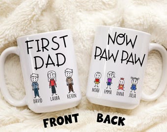 Taza "Ahora, abuelo, primer papá", regalo personalizado "Abuelo, primer papá" con los nombres de los nietos, regalo "Abuelo, primer papá" para el Día del Padre, taza personalizada "Abuelo, primer papá" para nieta
