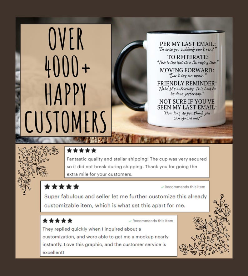 Puede incluir: Taza de caf&eacute; de cer&aacute;mica blanca con asa negra. La taza tiene una cita humor&iacute;stica sobre el env&iacute;o de correos electr&oacute;nicos. La taza est&aacute; sobre una superficie de madera. El texto en la taza dice: "Per my last email: In case you suddenly can't read. To reiterate: This is the last time I'm saying this. Moving forward: Don't try me again. Friendly reminder: Nah! It's unfriendly. This had to be done yesterday. Not sure if you've seen my last email: How long do you think you can ignore me?"
