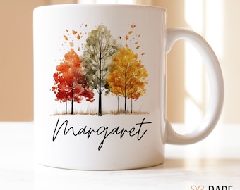 Custom fall season Mug, Cute Autumn Gift, Hello Fall personalized Gift, Fall Coffee Mug, Autumn Leaves, Fall trees Gift, Autumn Love Gift