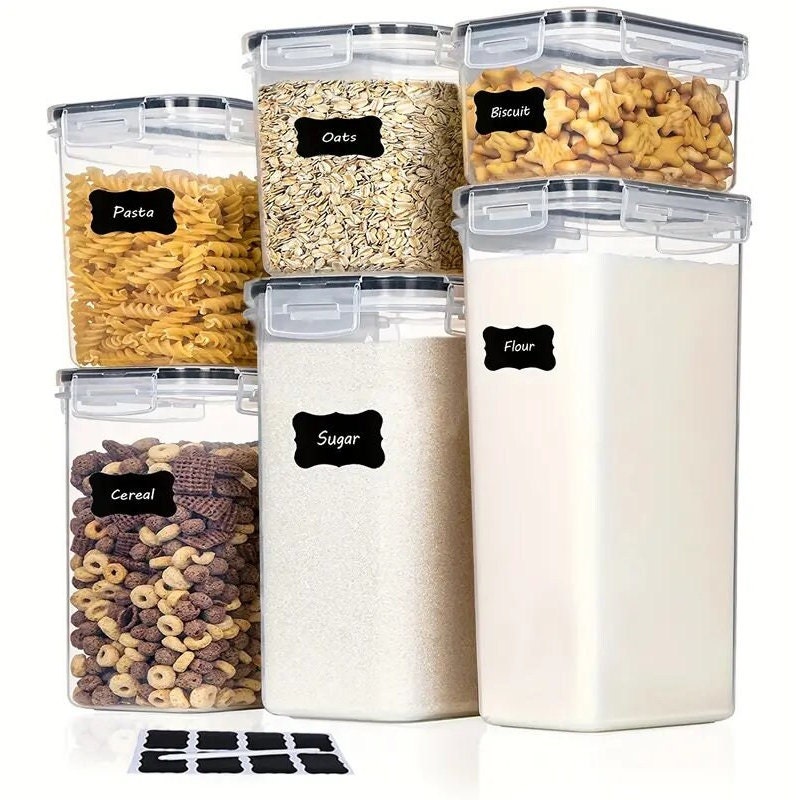 Acquista Contenitori ermetici per alimenti con coperchio, 24 contenitori in  plastica per organizzazione cucina e dispensa, per cereali, alimenti  secchi, farina e zucchero, senza BPA