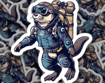 Scuba Diving Otter Sticker: Funny Animal Laptop Decal