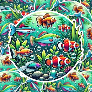 Aquarium Fish Sticker - Colorful Vinyl Decal for Laptops, Water Bottles, and More