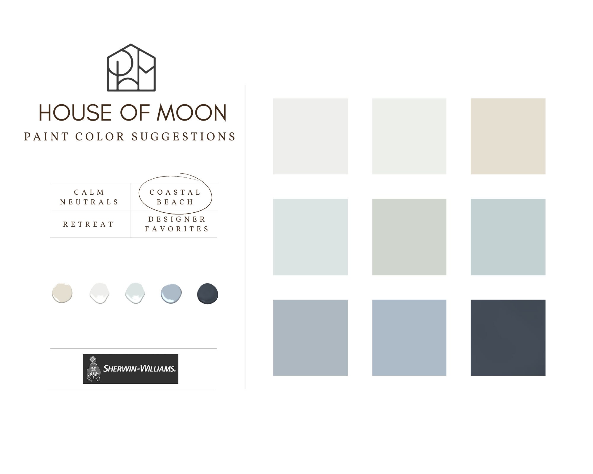 Coastal Beach Interior Paint Color Palette - Sherwin Williams - Etsy