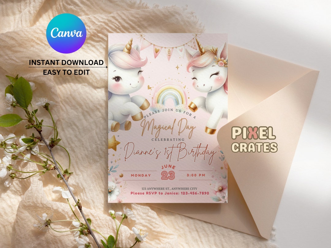 Unicorn Birthday Invitation | Editable Printable Invite Template ...