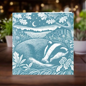 Badger Greeting Card, Badger, Animal Greeting Card, Animal Card, Greetings Card, Wild Animal Card, Linocut Greeting Card, Linocut Card
