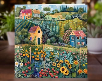 Cottage Garden Greeting Card, Floral Vista Art