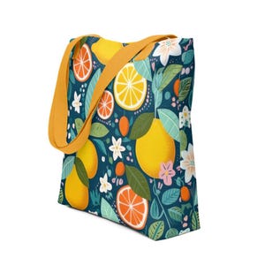 Citrus Print Tote Bag: Floral Garden Design