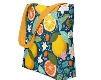 Citrus Print Tote Bag: Floral Garden Design