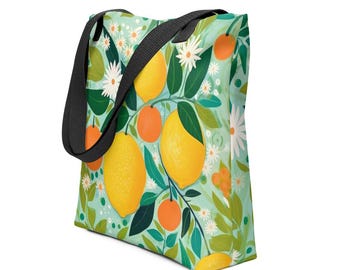 Citrus Print Tote Bag: Colorful Garden Design
