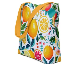 Citrus Print Tote Bag: Colorful Garden Shopping Bag