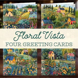 Cottage Garden Greeting Card, Floral Art, Blank Inside