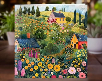 Cottage Garden Greeting Card, Floral Vista Art