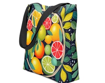Citrus Print Tote Bag: Colorful Garden Shopping Bag