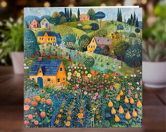 Cottage Garden Greeting Card, Floral Vista Blank Card