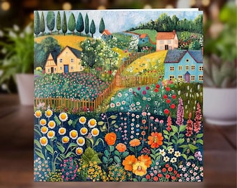 Cottage Garden Greeting Card, Floral Vista Art