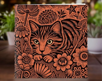 Garden Cat Greeting Card, Floral Design