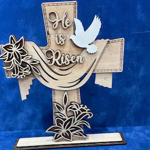 7.5.1 Cross with He is Risen, Grave cloth, Dove and flowers. Multi layered.