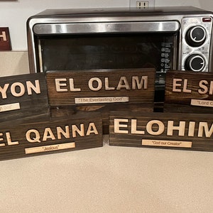 The five names of God that start with EL (El Shaddai, El Olam, El Elyon, El Elyon, Elohim, El Roi (each sold separately).