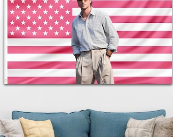 Tapiz de bandera estadounidense rosa de Jacob Elordi - Decoración de pared de actor de Hollywood - Banner estético para dormitorio, regalo para fanáticos del cine