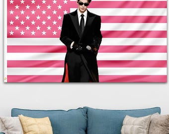 Tapiz de la bandera rosa de Zhang Linghe, arte de pared con la bandera estadounidense rosa, pancarta para fans de actores, decoración de habitaciones de celebridades, decoración estética para la pared del dormitorio.