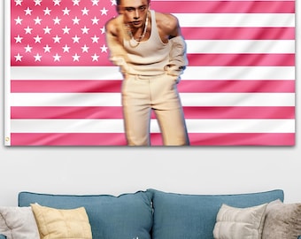 Tapiz con la bandera rosa de Huynjin Stray Kids Karma, bandera de HYUNJIN, bandera estadounidense de Hyunjin, decoración de dormitorio de Hyunjin, bandera de Skz DominAte