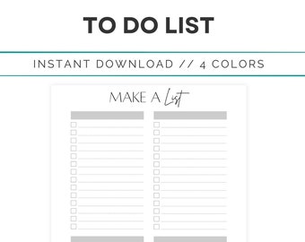 May include: Printable to-do list with the text "MAKE A LIST" at the top. The list is divided into two columns with checkboxes for each item.