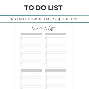 May include: Printable to-do list with the text "MAKE A LIST" at the top. The list is divided into two columns with checkboxes for each item.