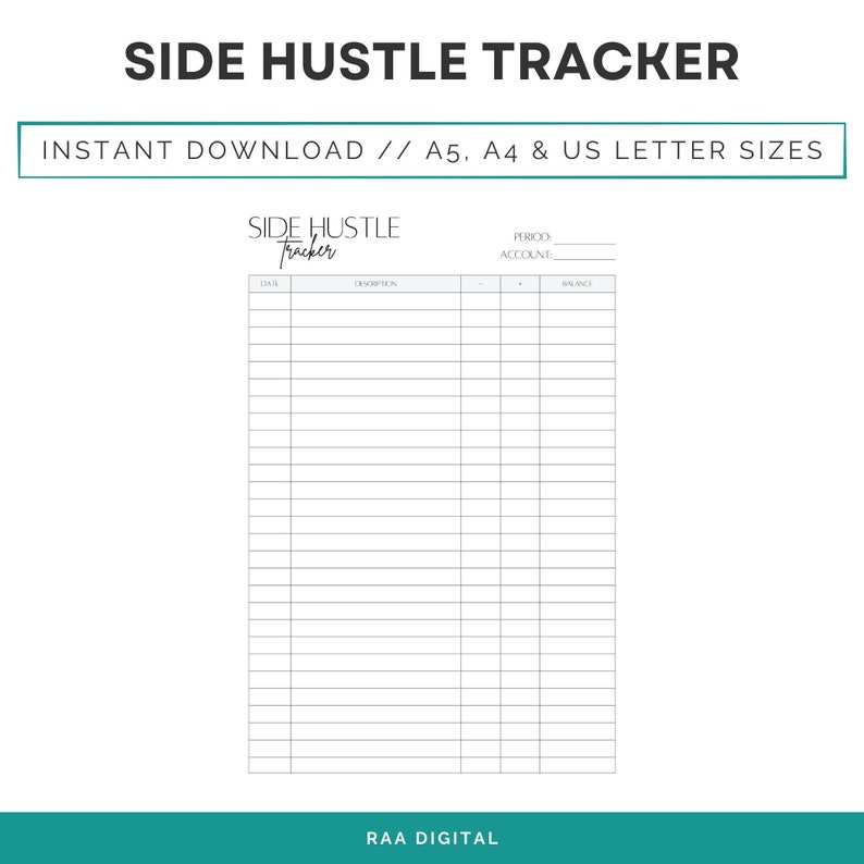 Expense Tracker Printable Side Hustle Tracker Business Expense Insert ...