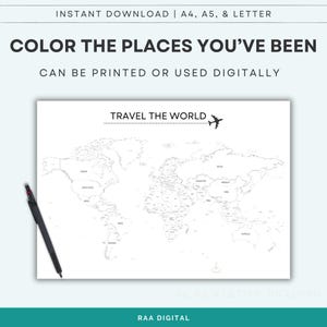 Printable World Travel Outline Map With Country Names: Color-in Tracker ...