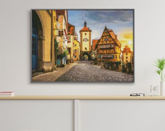 ローテンブルクの街並みを描いたクロスステッチパターン：ドイツの村の
